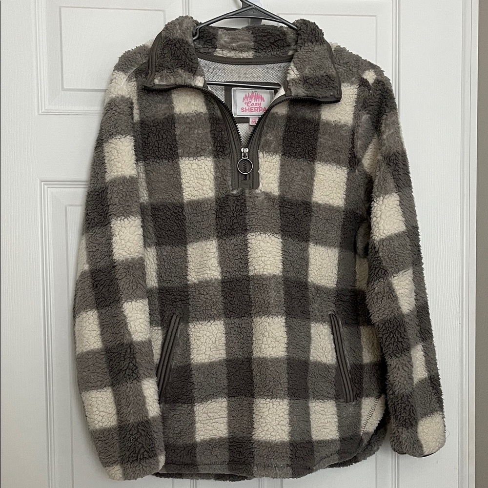 Simply Southern Black and Cream Checkered Sherpa Pullover